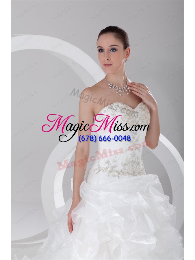 wholesale ball gown sweetheart ruffles beading organza wedding dress with lace up