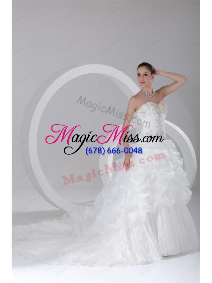 wholesale ball gown sweetheart ruffles beading organza wedding dress with lace up