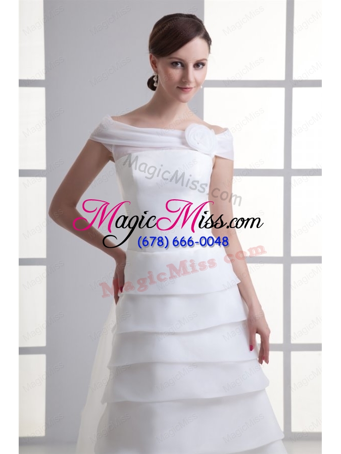 wholesale a line off the shoulder organza wedding dress with watteau train