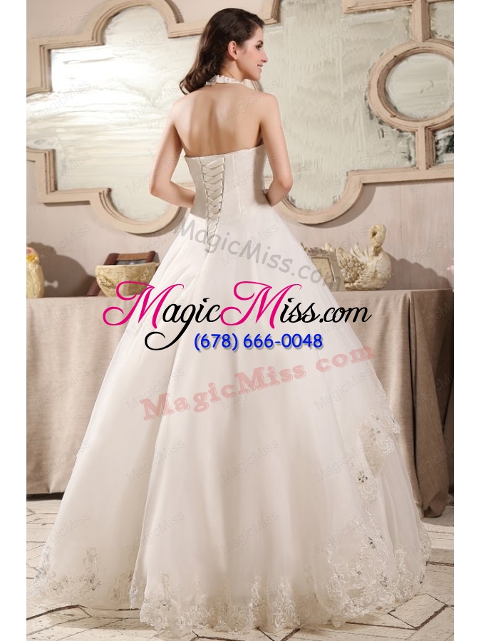 wholesale a line ivory halter top appliques floor length organza wedding dress