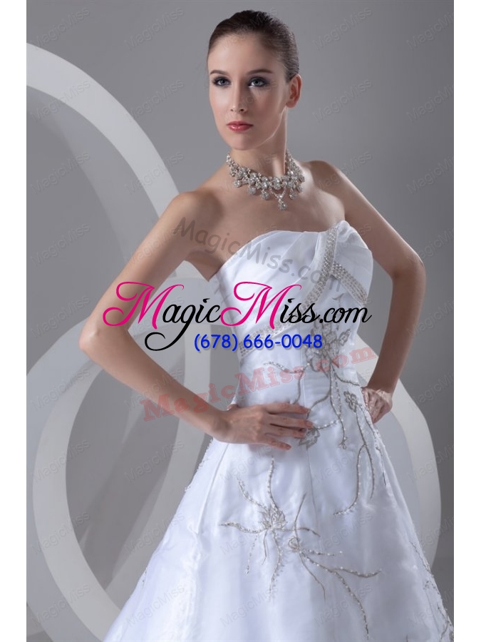 wholesale a line strapless embroidery and beading court train wedding dress