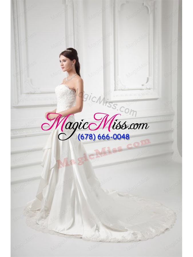 wholesale a line sweetheart appliques ruching court train wedding dress