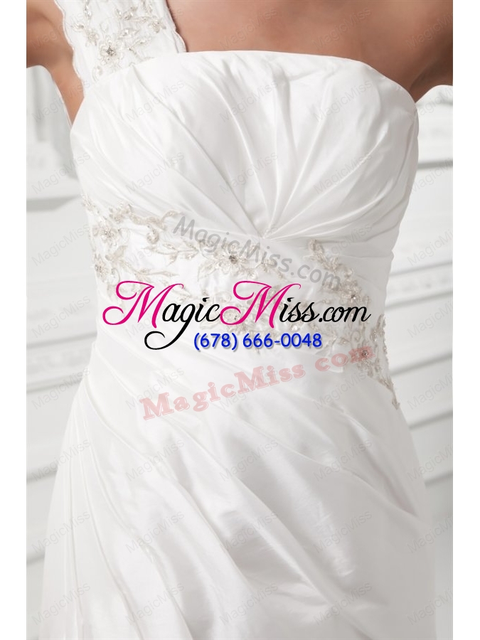 wholesale column one shoulder appliques and ruching chiffon wedding dress
