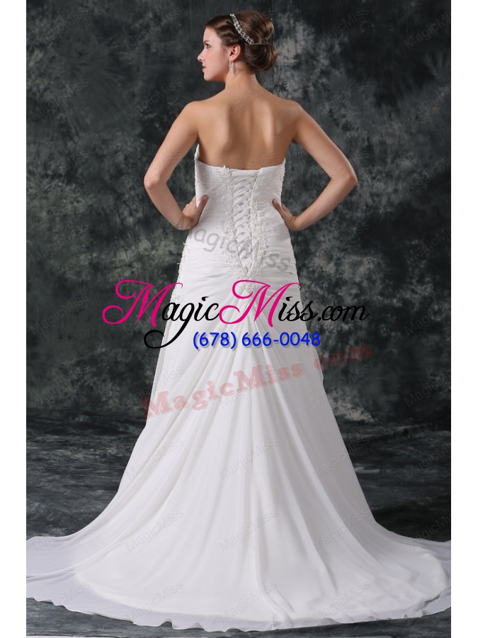 wholesale column strapless beading chiffon court train lace up wedding dress
