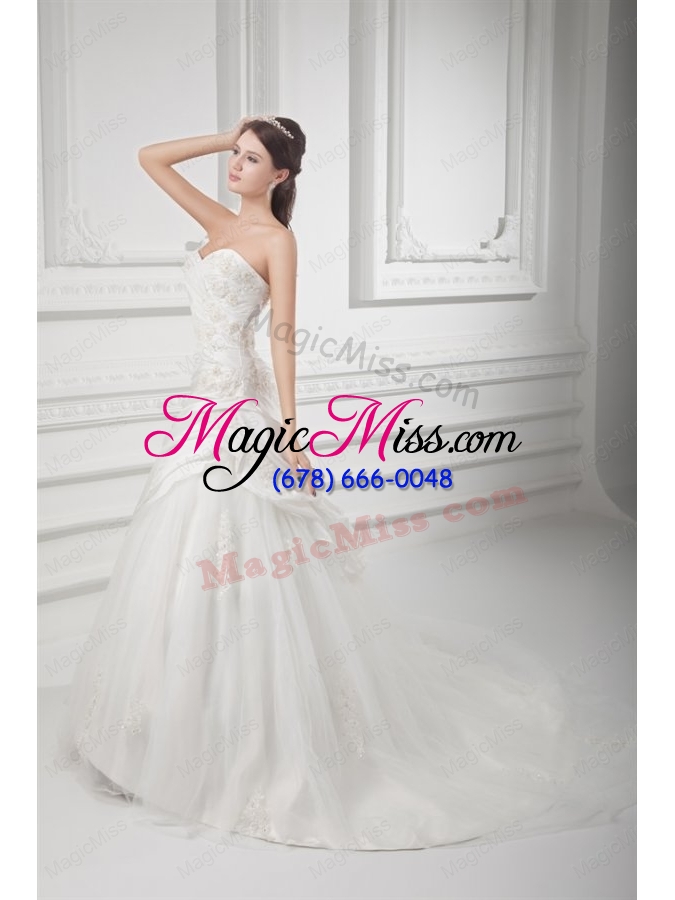 wholesale a line sweetheart appliques ruching tulle wedding dress