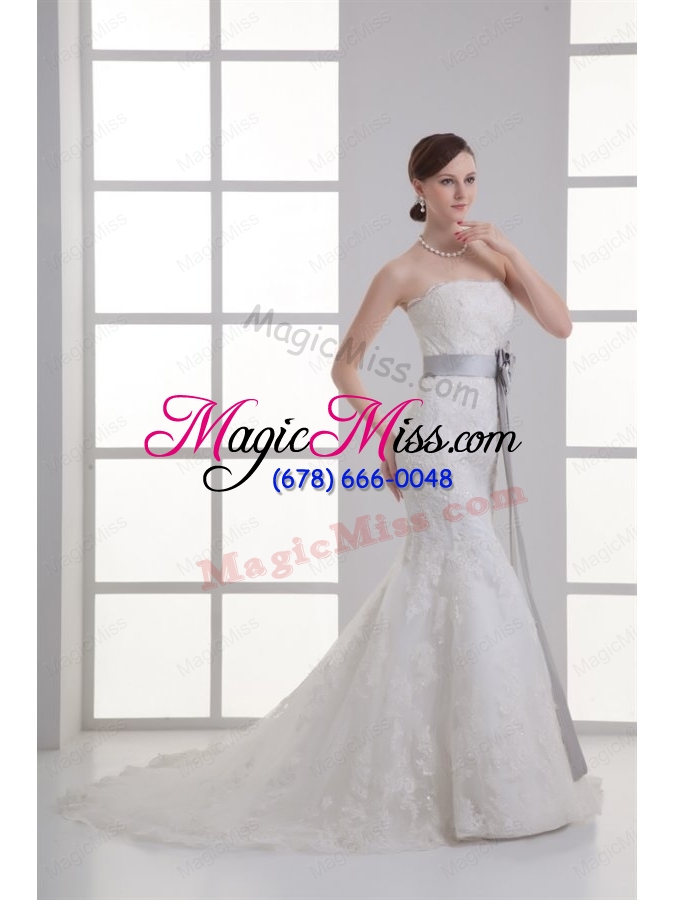 wholesale mermaid strapless lace zipper up lace wedding dress with court train