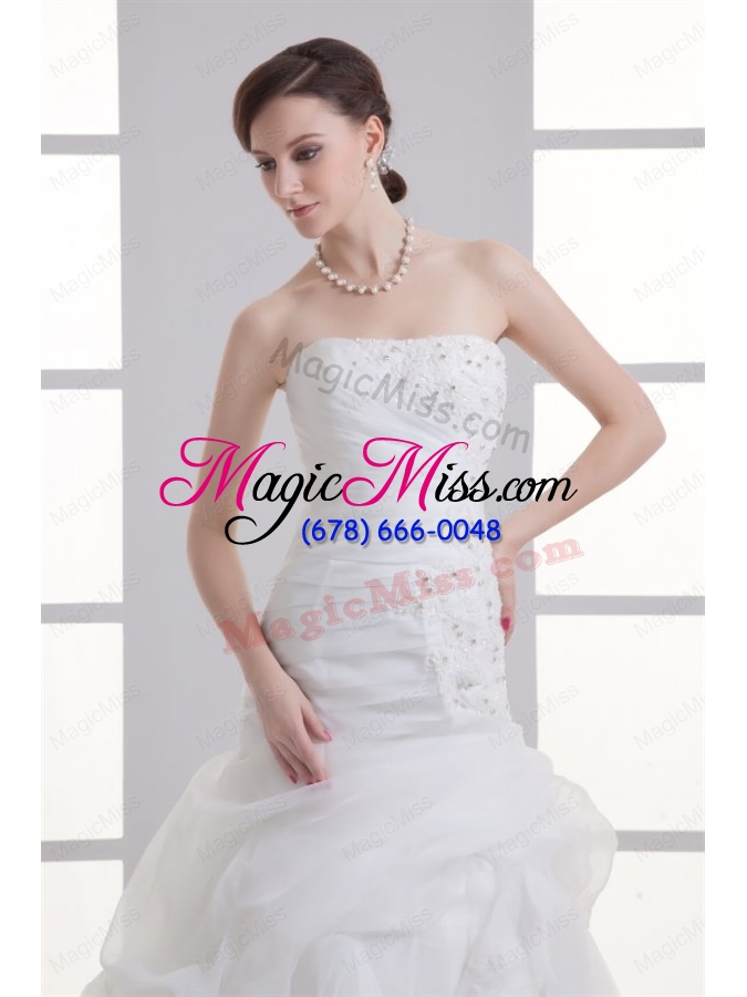 wholesale a-line strapless hand made flowers pick-ups appliques wedding dress