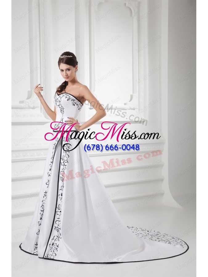 wholesale elegant a line sweetheart chapel train wedding dress with embroidery