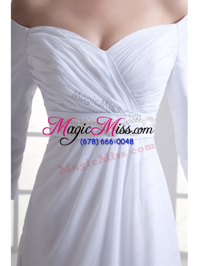 wholesale empire off the shoulder long sleeves floor-length beading wedding dress