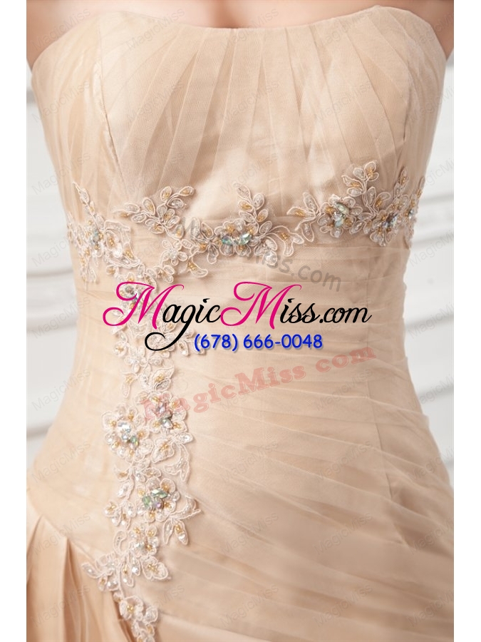 wholesale champagne strapless court train wedding dress with embroidery and pick ups