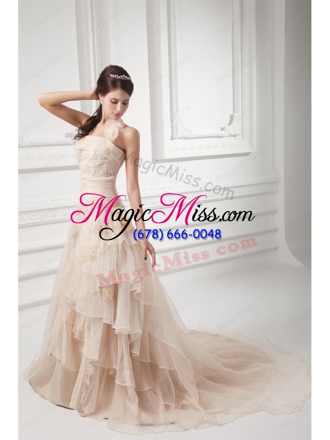 wholesale champagne a line halter top wedding dress with embroidery and layers