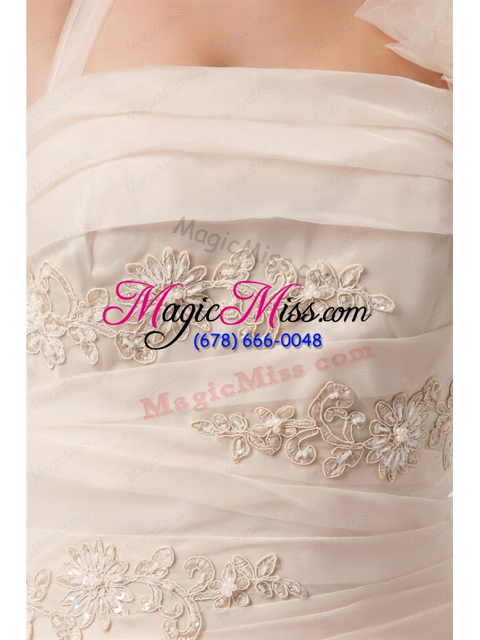 wholesale champagne a line halter top wedding dress with embroidery and layers