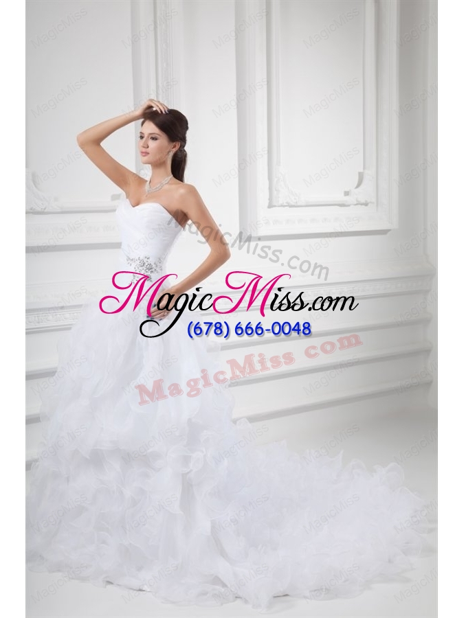 wholesale romantic a line sweetheart court train wedding dress with beading and ruffles