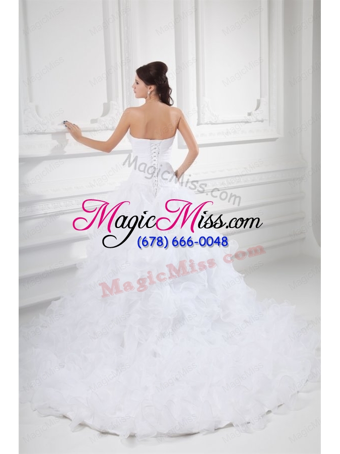 wholesale romantic a line sweetheart court train wedding dress with beading and ruffles
