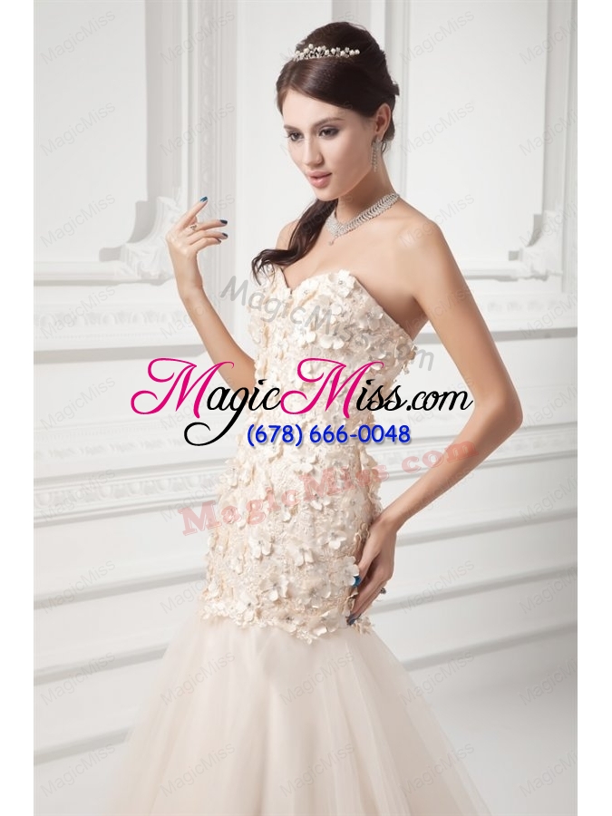 wholesale champagne a line sweetheart court train wedding dress with appliques