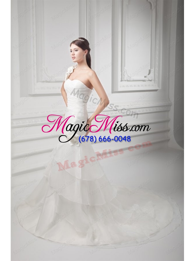 wholesale mermaid one shoulder flowers wedding dress with court train
