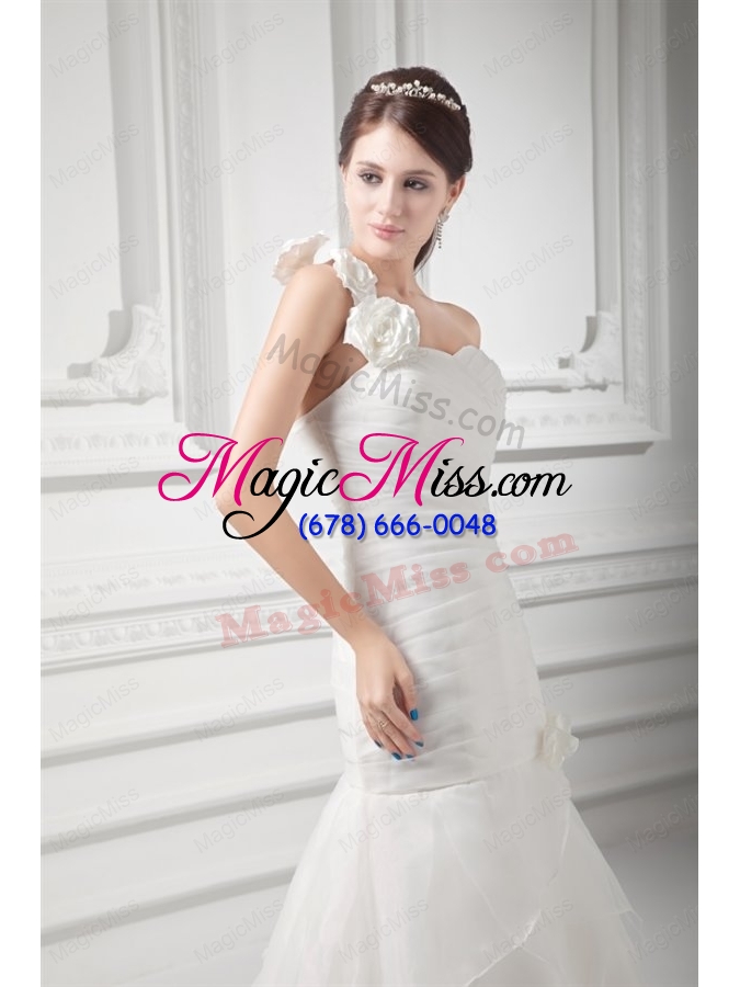wholesale mermaid one shoulder flowers wedding dress with court train