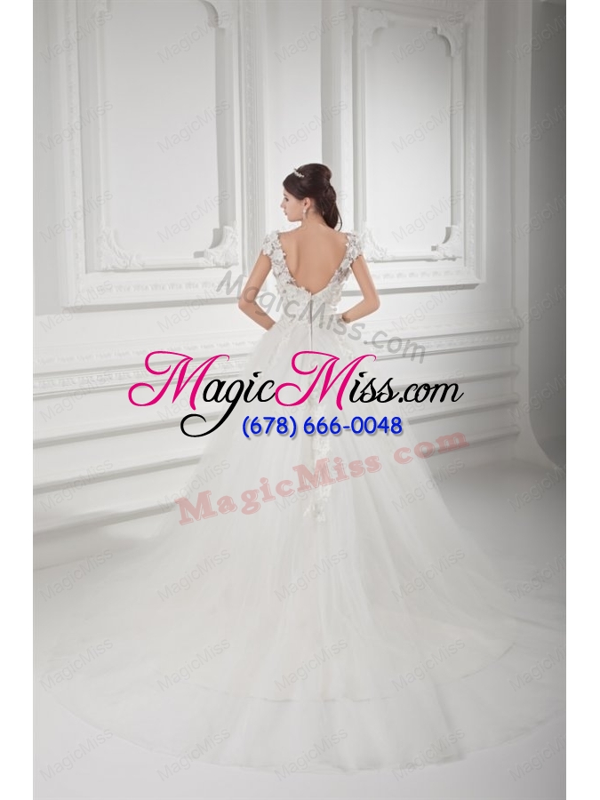 wholesale romantic a line v neck wedding dress with appliques and embroidery