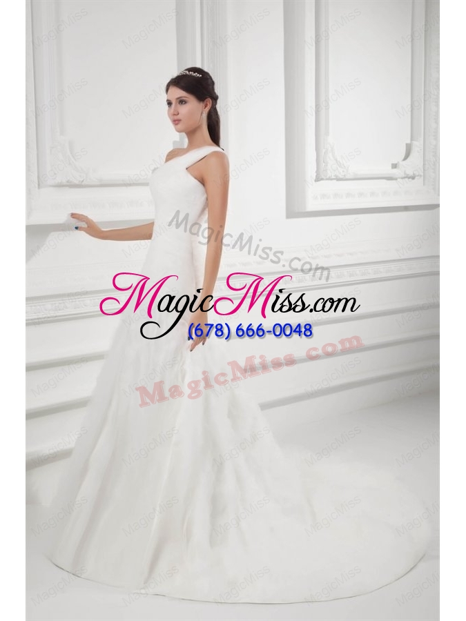wholesale elegant a line one shoulder wedding dress with court train