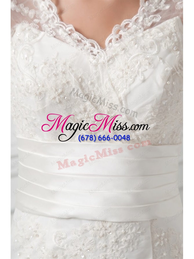 wholesale a-line v-neck long sleeves lace belt court train wedding dress