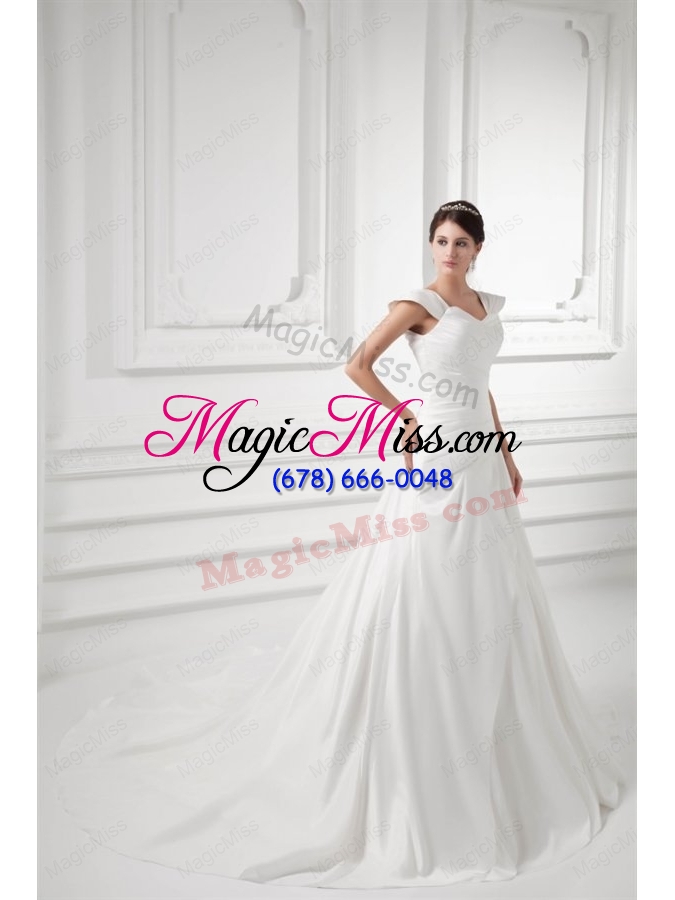 wholesale pretty a-line straps chapel train wedding dress with ruching