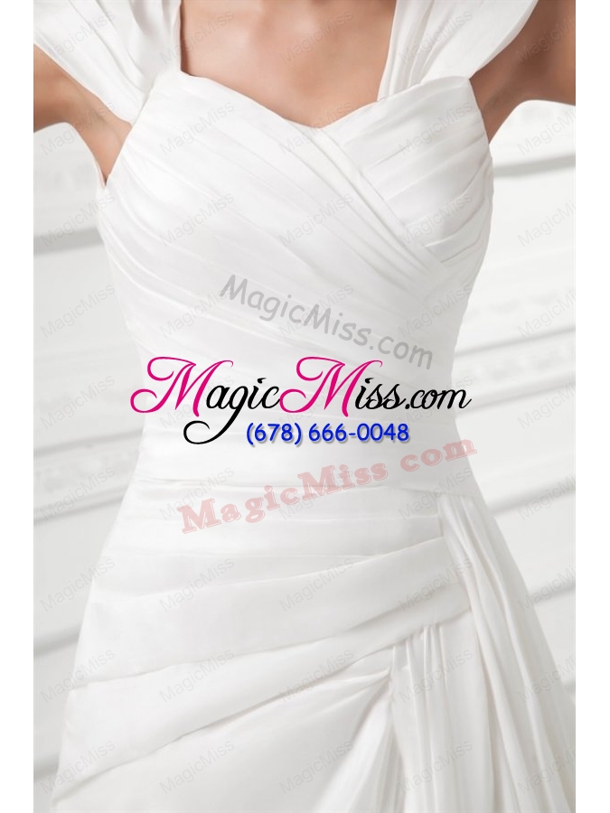 wholesale pretty a-line straps chapel train wedding dress with ruching