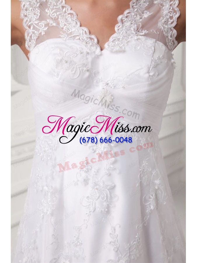 wholesale luxurious a-line v-neck wedding dress with lace court train