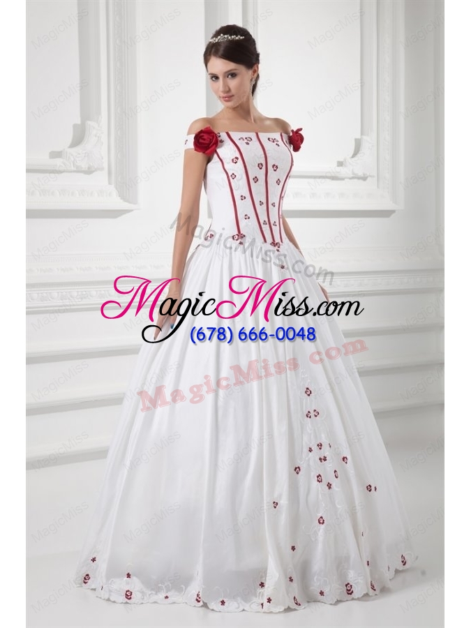 wholesale a line off the shoulder appliques and hand made flowers wedding dress