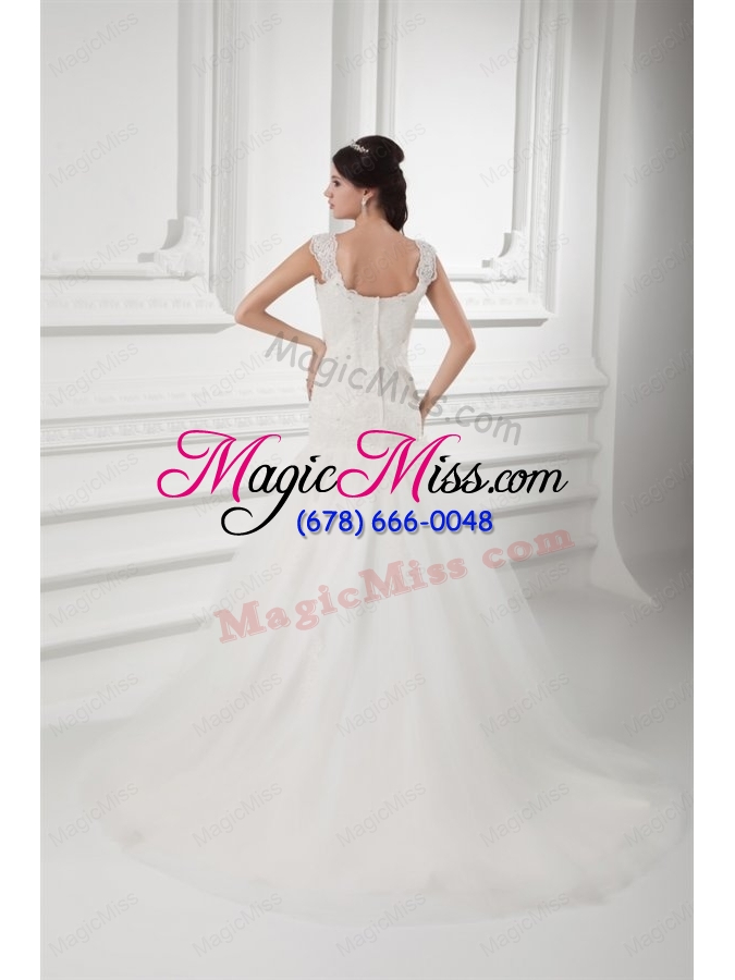 wholesale luxurious a-line straps wedding dress with lace sweep train