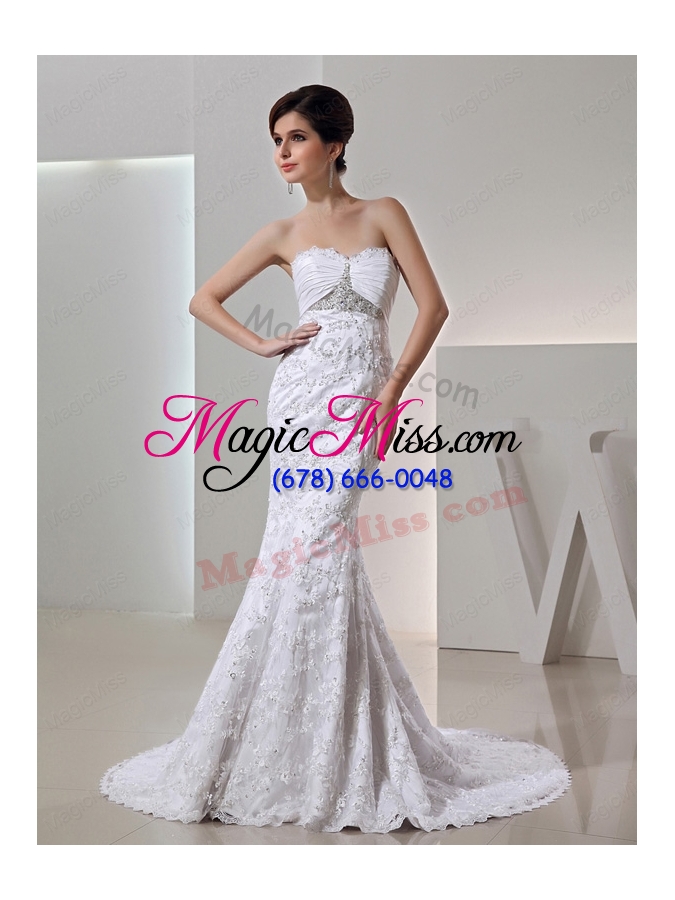 wholesale 2015 romantic mermeid sweetheart beading wedding dress with lace