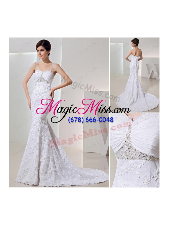 wholesale 2015 romantic mermeid sweetheart beading wedding dress with lace