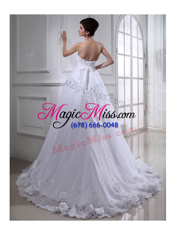 wholesale ball gown strapless appliques and sequins wedding dress in white