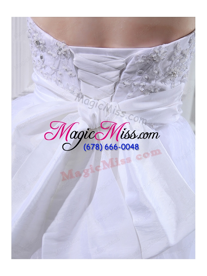 wholesale ball gown strapless appliques and sequins wedding dress in white