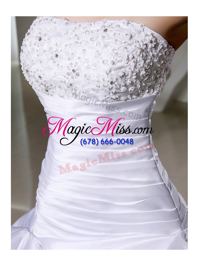 wholesale luxurious ball gown strapless wedding dress with appliques and ruching