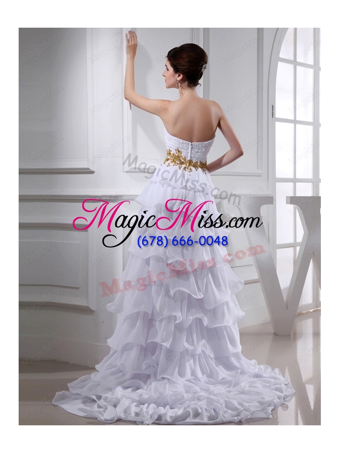 wholesale 2015 spring empire sweetheart ruffled layers chiffon high low wedding dress