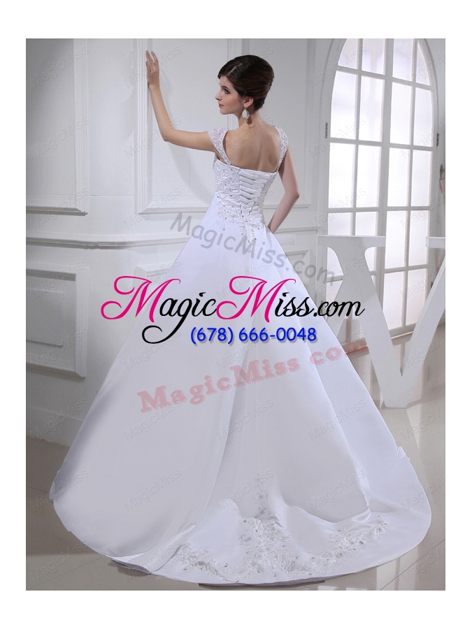 wholesale 2015 discount a line square beading and appliques wedding dress
