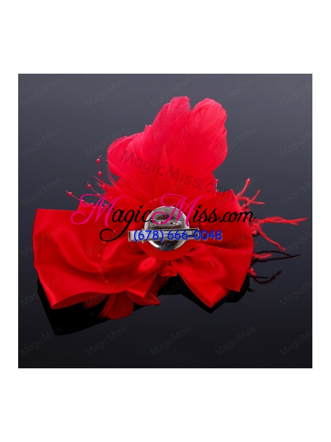 wholesale romantic red feather and satin hair flowers
