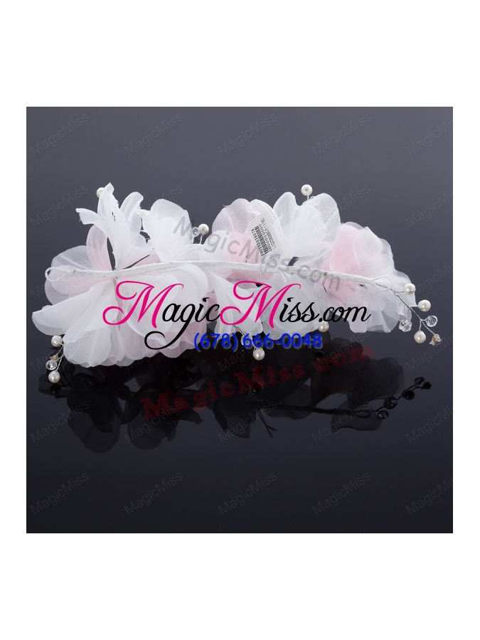 wholesale cute tulle wedding hair flower with imitation pearls