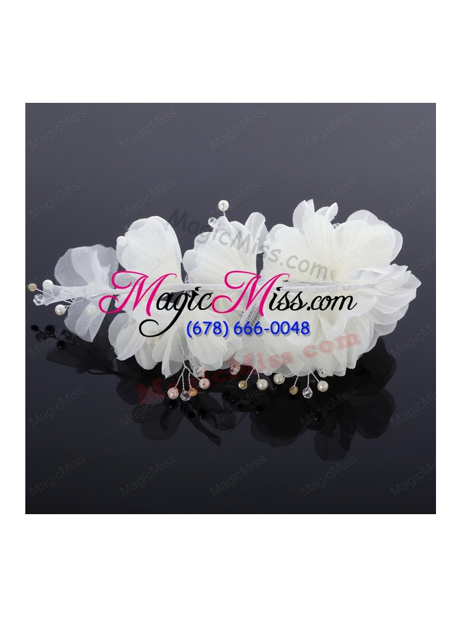 wholesale cute tulle wedding hair flower with imitation pearls
