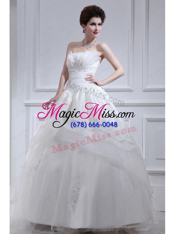 wholesale 2015 cheap a line strapless beading wedding dress with floor length