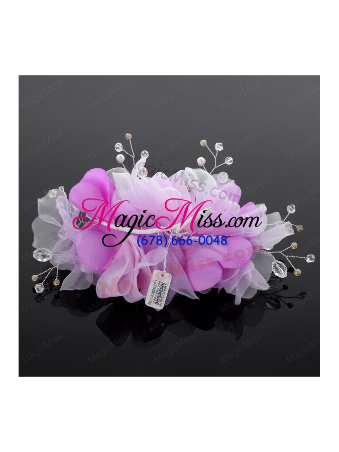 wholesale beautiful tulle lilac 2014 hair flower with rhinestone