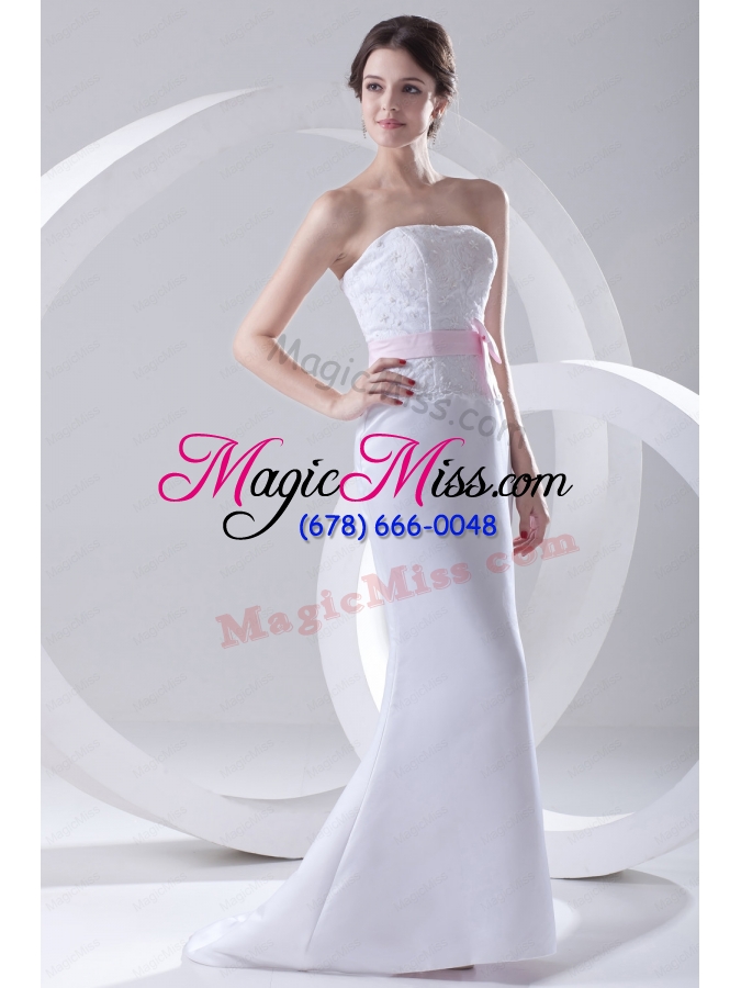 wholesale column strapless sashes and appliques wedding dress with brush train