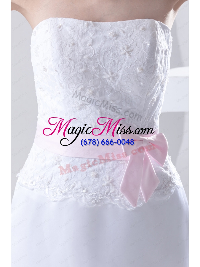 wholesale column strapless sashes and appliques wedding dress with brush train