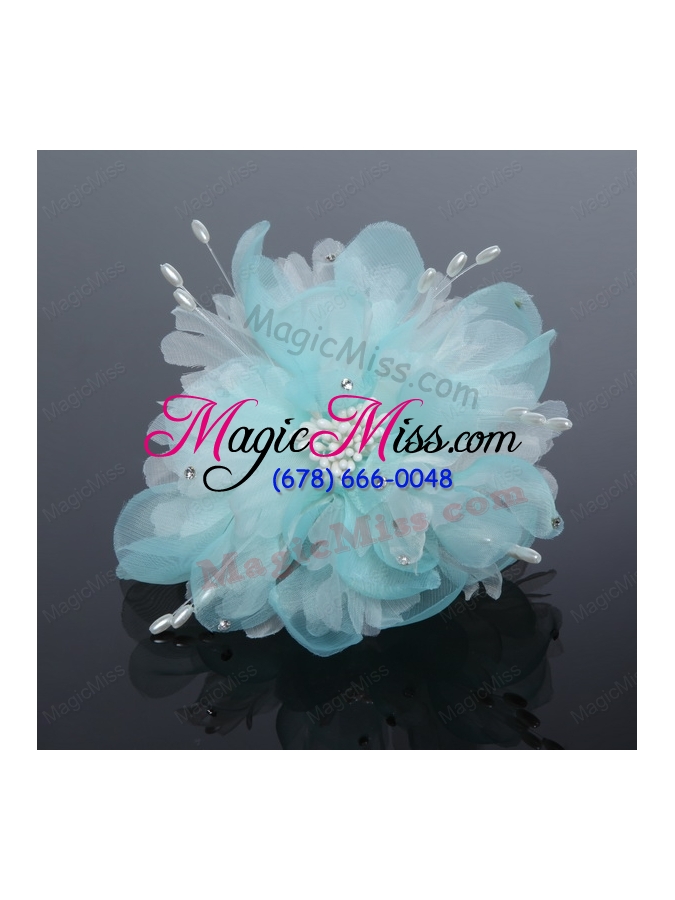 wholesale pure tulle lilac beautiful imitation pearls hair flower with rhinestone