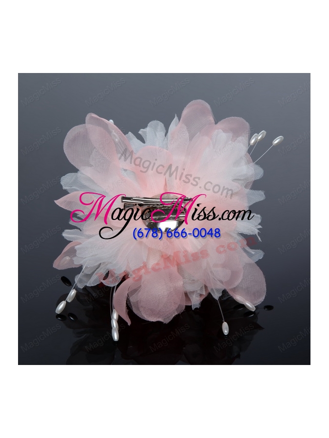 wholesale pure tulle lilac beautiful imitation pearls hair flower with rhinestone