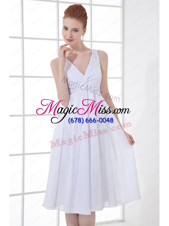 wholesale 2015 spring a line v neck chiffon wedding dress with ruching