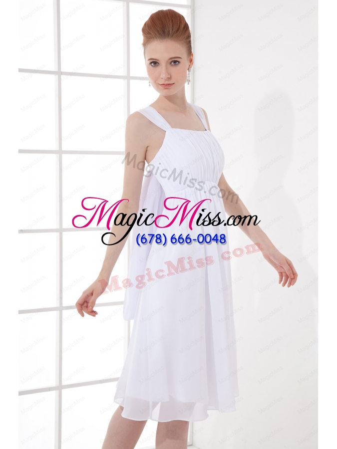 wholesale cheap empire straps chiffon ruching and bowknot white wedding dress