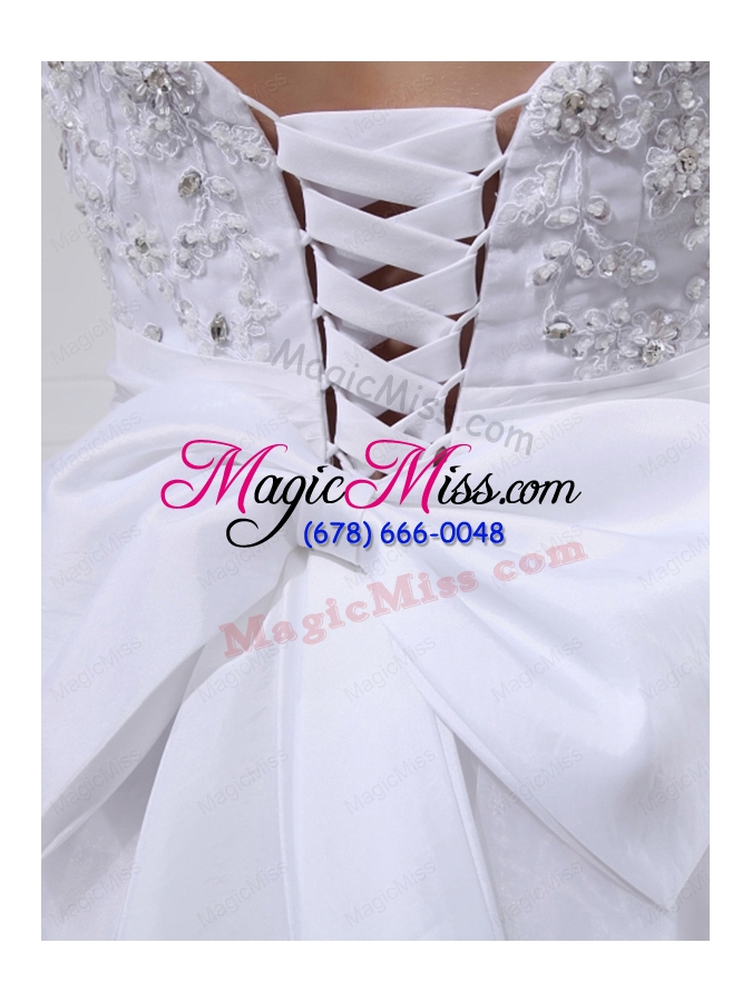 wholesale a line strapless tulle appliques hand made flower white wedding dress