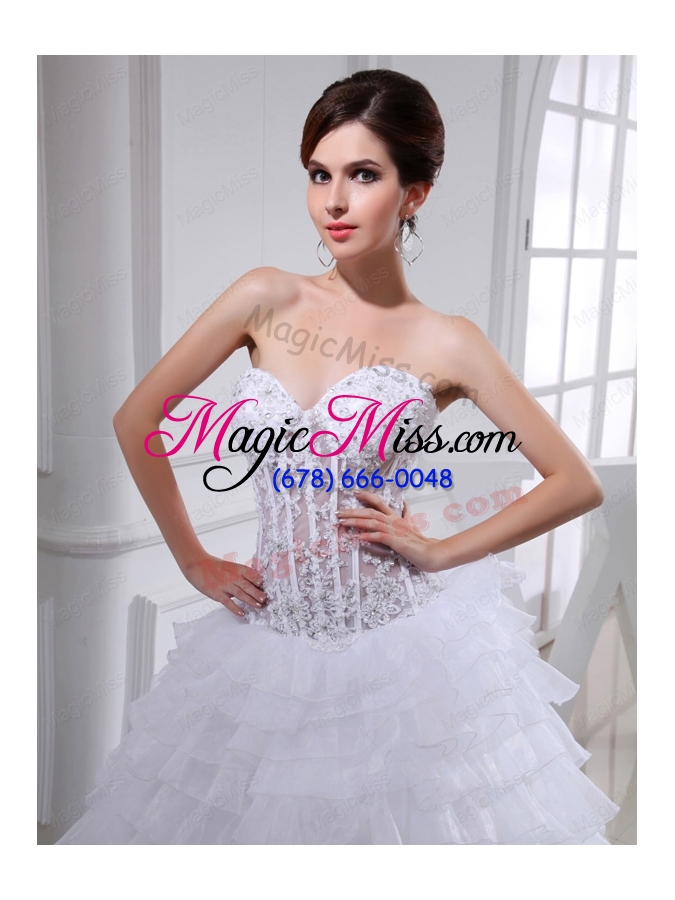 wholesale 2015 spring sweetheart organza appliques ruffled layers wedding dress