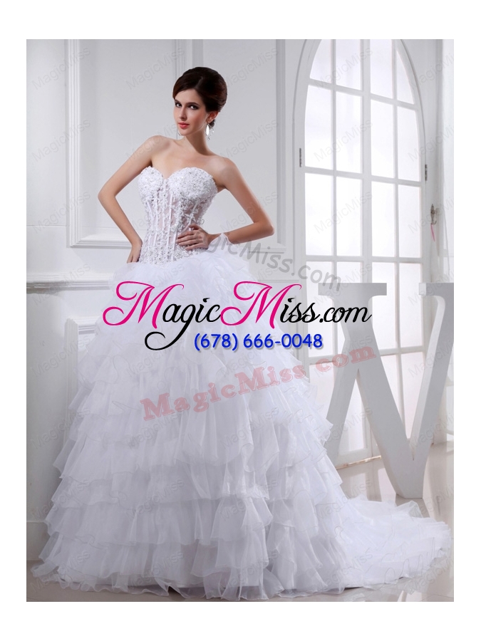 wholesale 2015 spring sweetheart organza appliques ruffled layers wedding dress